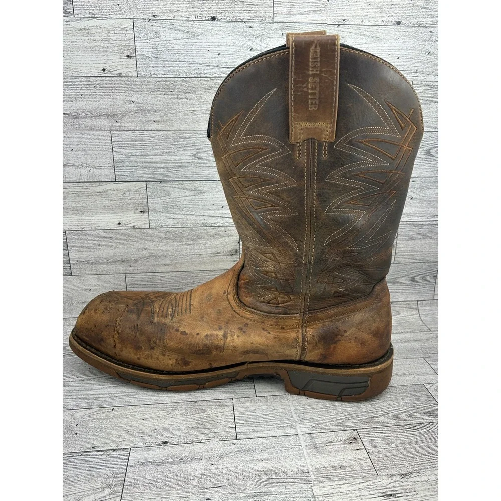 Irish Setter Marshall 83912 Steel Toe Brown Leather Western Work Boots Mens 13 D